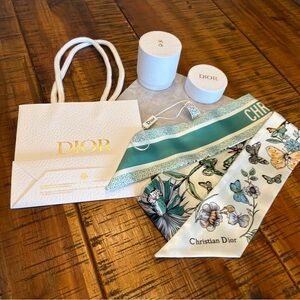 Dior Silk Scarf - Green and Cream Floral